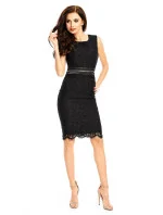 Čipkované dámske šaty bez rukávov stredne dlhé čierne - Čierna / XL - MAYAADI