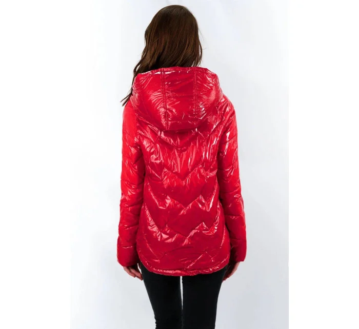 Červená prešívaná dámska bunda s kapucňou (R9562)