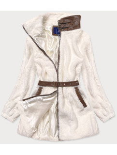 Kožušinová bunda v ecru farbe so stojačikom (GSQ2228)