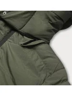 Dámska prechodná prešívaná bunda v khaki farbe s opaskom (23060-2)