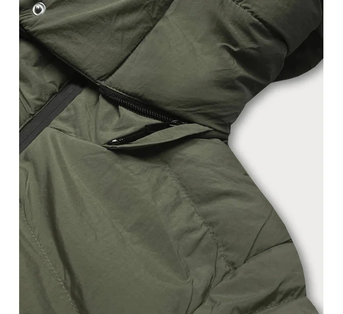 Dámska prechodná prešívaná bunda v khaki farbe s opaskom (23060-2)