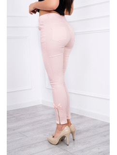 Nohavice farebné džínsové s mašľou púdrovo ružové