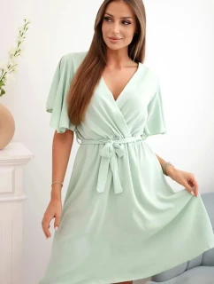 Šaty s vrstveným výstrihom tmavá mentolová