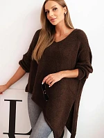 Plus veľkosť dámske vlnené asymetrické V-neck sveter Brown