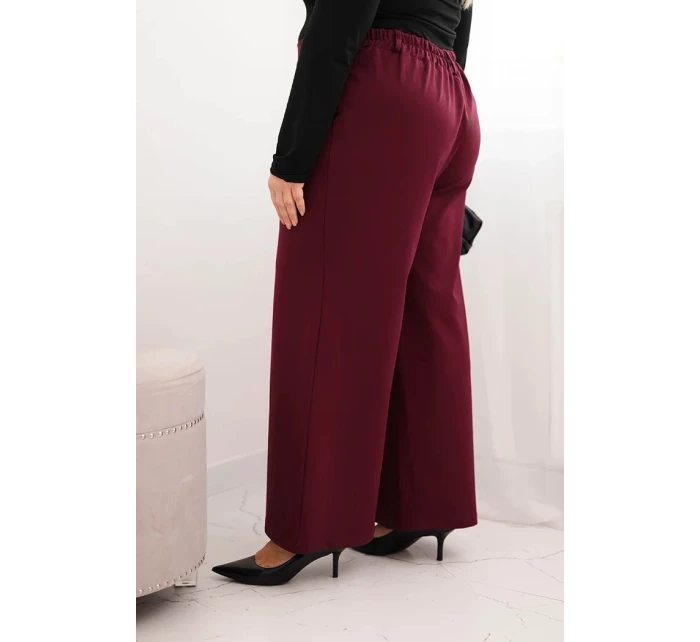 Dámské kalhoty Plus Size se širokou nohavicí a páskem čokoládové Dámské kalhoty Plus Size se širokou nohavicí a páskem čokoládové
