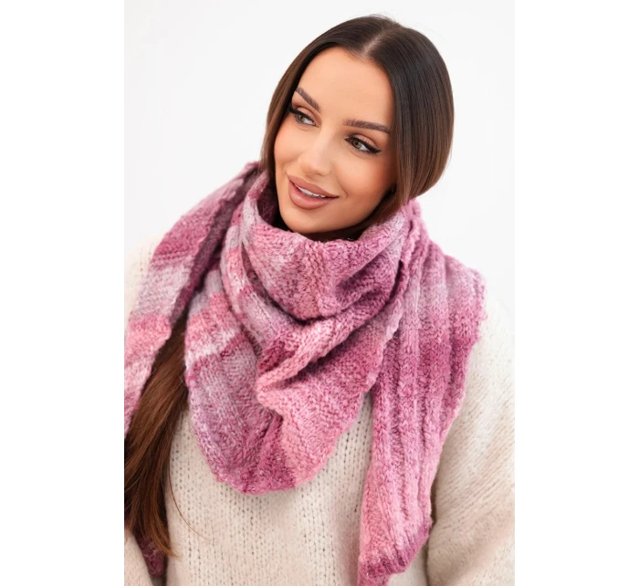 Dámsky mäkký a teplý vlnený šál vo farebných pruhoch KN19 tmavoružový