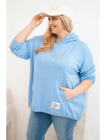 Dámská mikina Plus Size s kapucí a potiskem modrá
