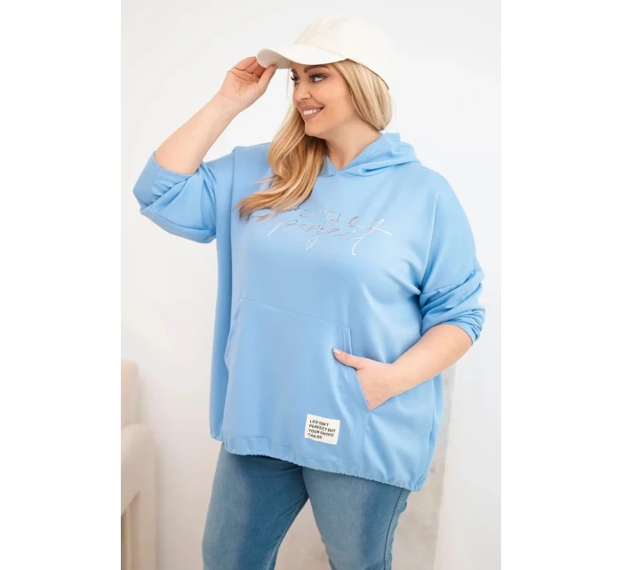 Dámská mikina Plus Size s kapucí a potiskem modrá