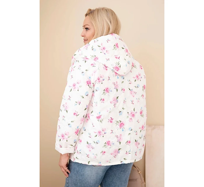 Dámske Plus veľkosť jarná bunda s malým kvetinovým vzorom ružová
