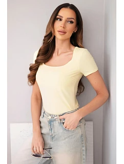 Dámska bambusová blúzka s krátkymi rukávmi a širokým výstrihom basic yellow
