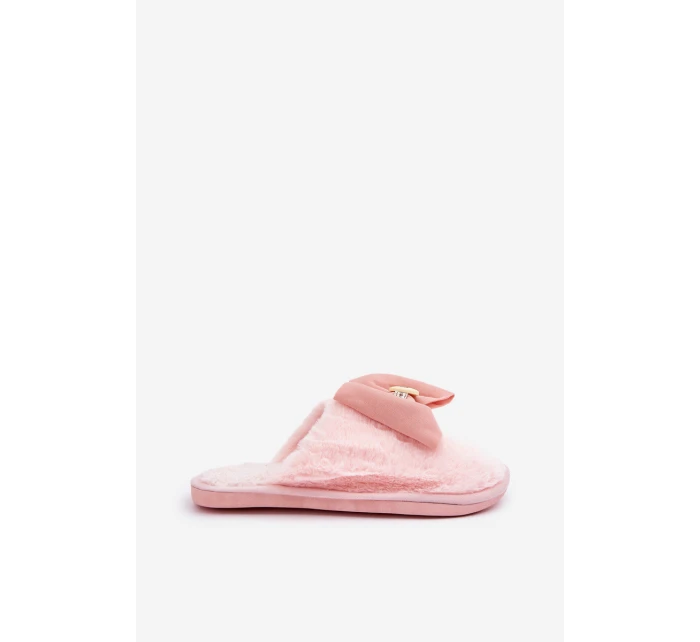 Kapcie Damskie Z Futerkiem I Kokardą Różowe Olfedi
