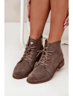 Zazoo 2964 Zamszowe Botki Na Płaskim Obcasie Ciemnobeżowe