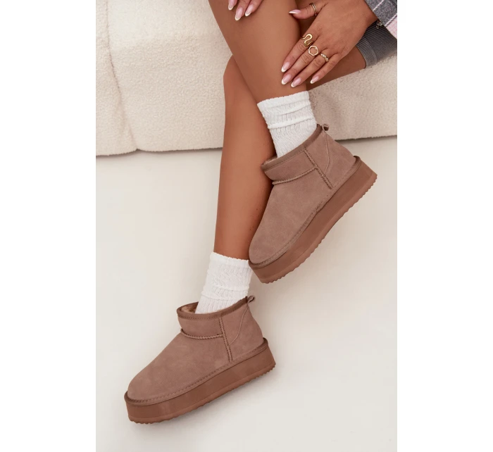 Semišové zimní boty pro ženy na platformě model 21707692 béžové - VINCEZA