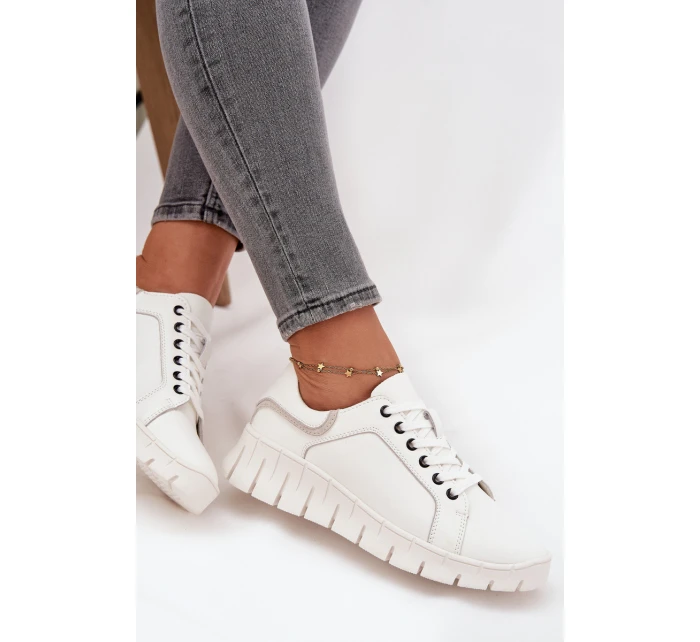 Skórzane Półbuty Damskie Ze Sznurowaniem Vinceza 41493 Białe