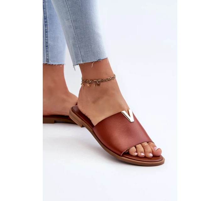 Dámske papuče z ekokože na plochom podpätku, hnedé Maliha Dámske papuče z ekokože na plochom podpätku, hnedé Maliha