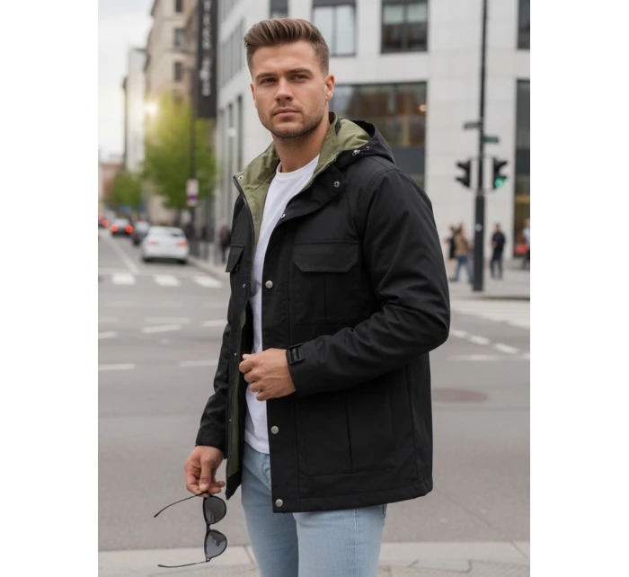 Pánska prechodná bunda s kapucňou čierna FashionStreet TX5133