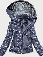 Šedá a svetlomodrá lesklá dámska bunda (BR9756-72)