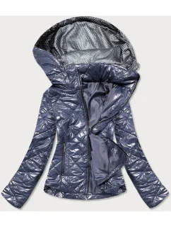 Šedá a svetlomodrá lesklá dámska bunda (BR9756-72)