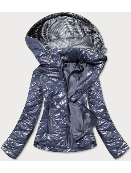 Šedá a svetlomodrá lesklá dámska bunda (BR9756-72)