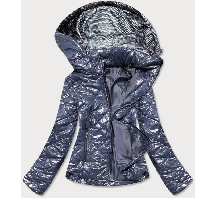 Šedá a svetlomodrá lesklá dámska bunda (BR9756-72)