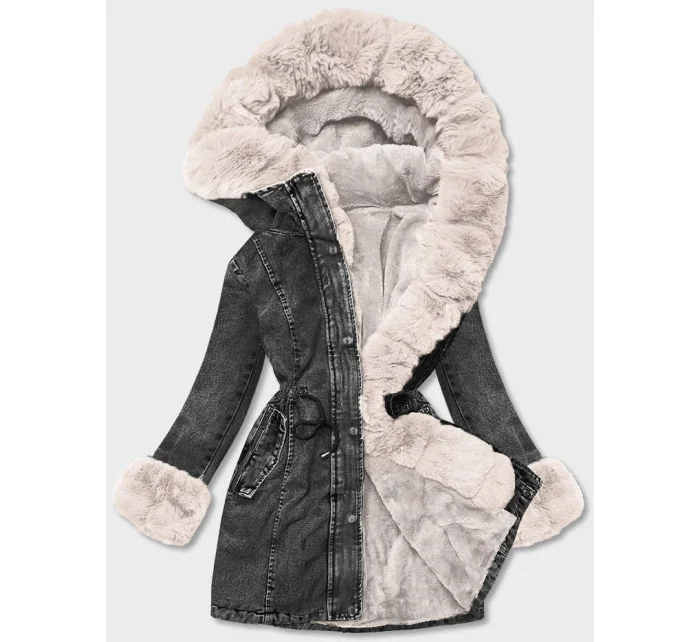Dámska džínsová bunda s kožušinovou podšívkou (B8068-1046)