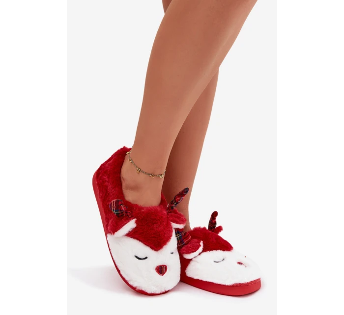 Vánoční dámské pantofle s motivem soba kožené červené Orsella