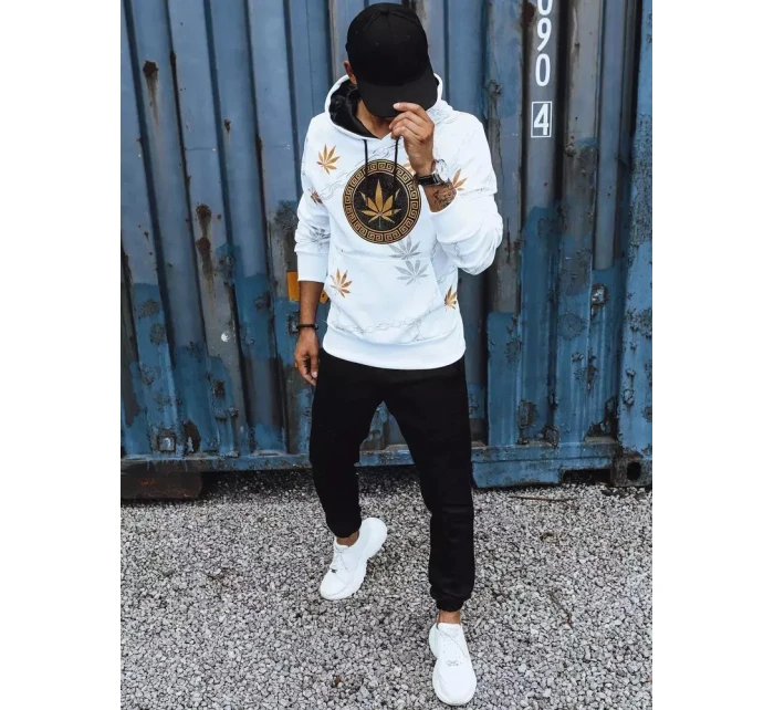 Pánska biela mikina s potlačou FashionStreet BX5310 Pánska biela mikina s potlačou FashionStreet BX5310
