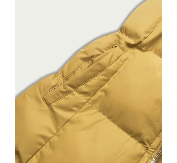 Tmavo žltá páperová dámska vesta s kapucňou (5M721-254) Tmavo žltá páperová dámska vesta s kapucňou (5M721-254)