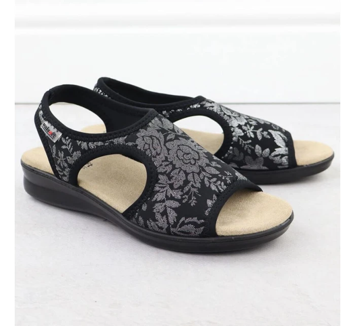 Dámske elastické kvetinové sandále High Seven Black Unisoft 7196