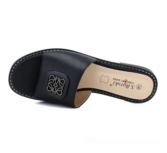 Dámske čierne kožené žabky S.Barski KV61-6019