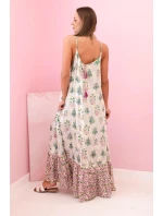 Dámské šaty na ramínka ze světlé viskózy s volánem fialka