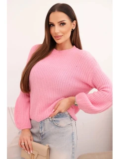 Svetr dámský z baby alpaky s model 21780849 rukávy jasně růžový - K-Fashion