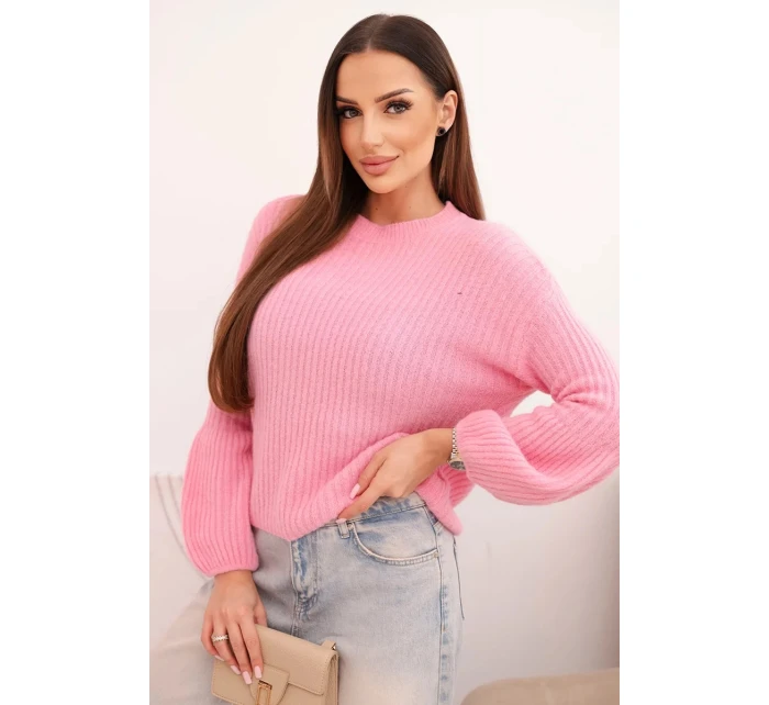 Svetr dámský z baby alpaky s model 21780849 rukávy jasně růžový - K-Fashion
