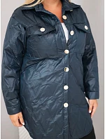 Dámská prošívaná bunda Plus Size s límcem a kapsami modrá Dámská prošívaná bunda Plus Size s límcem a kapsami modrá