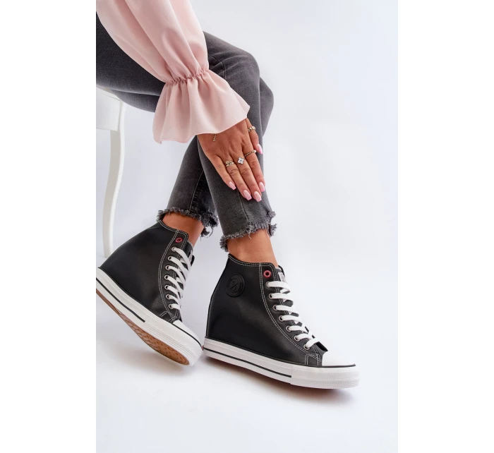 Trampki Damskie Na Koturnie Cross Jeans NN2R4005 Czarne