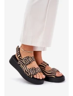 Dámske sandále na platforme a klinoch s prackami Zebra Beige and Black Genorre Dámske sandále na platforme a klinoch s prackami Zebra Beige and Black Genorre