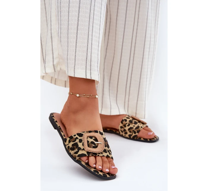 Płaskie Klapki Damskie Z Ozdobną Klamrą Panterka Clariola Płaskie Klapki Damskie Z Ozdobną Klamrą Panterka Clariola