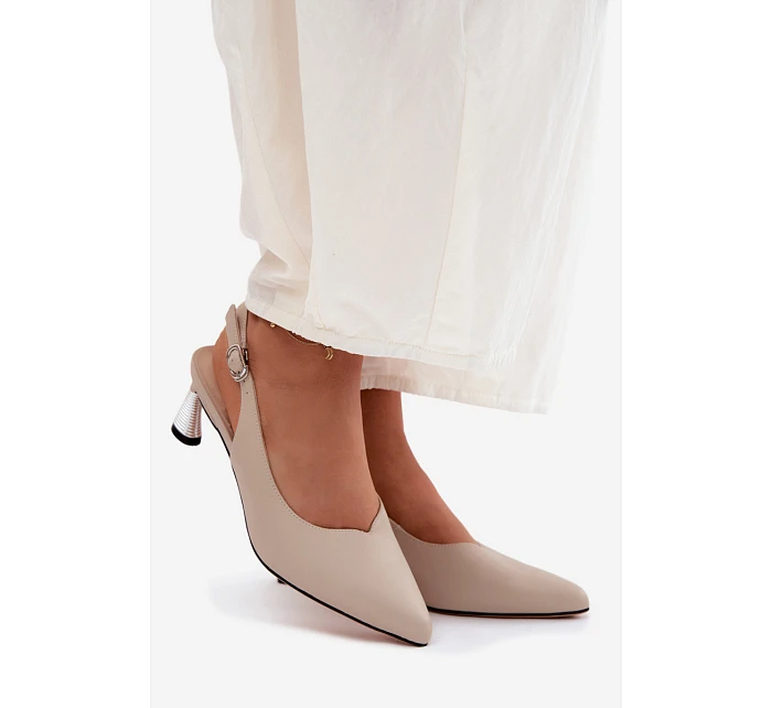 Kožené dámské sandály na podpatku Vinceza 66922 Béžové