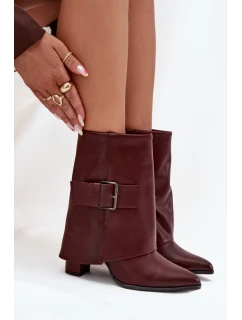 Dámske zateplené členkové čižmy na podpätku so skladacou manžetou a prackou - bordové Ylenara