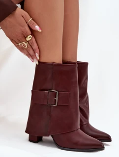 Dámske zateplené členkové čižmy na podpätku so skladacou manžetou a prackou - bordové Ylenara