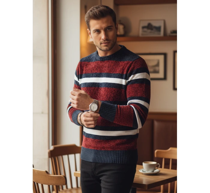 Pánský pruhovaný svetr červený Dstreet model 21982500 - FashionStreet Pánský pruhovaný svetr červený Dstreet model 21982500 - FashionStreet