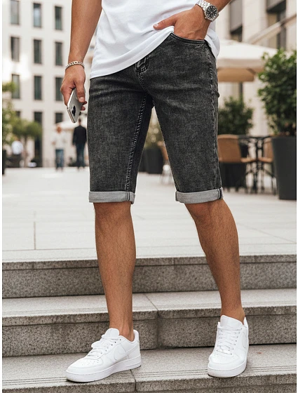 Pánske tmavosivé džínsové šortky FashionStreet SX2617 Pánske tmavosivé džínsové šortky FashionStreet SX2617