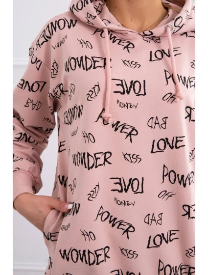 Mikina s nápisy tmavě pudrově růžová