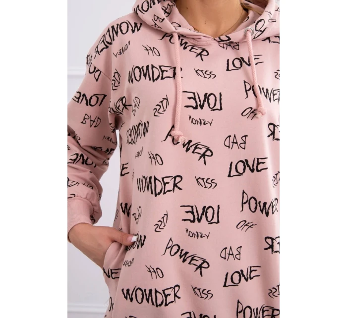 Mikina s nápisy tmavě pudrově růžová