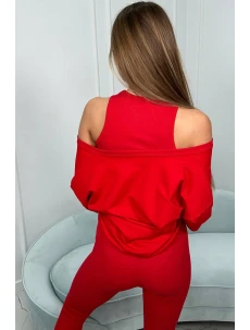 3-dielny set mikina + top + legíny červená