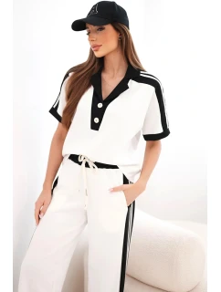 Dámska maslová súprava s polokošeľou a širokými nohavicami čierna