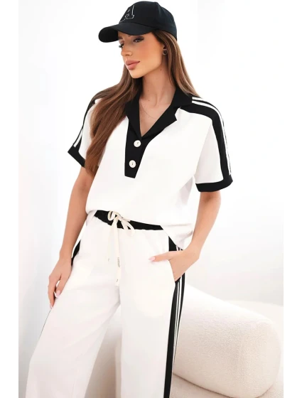 Dámska maslová súprava s polokošeľou a širokými nohavicami čierna