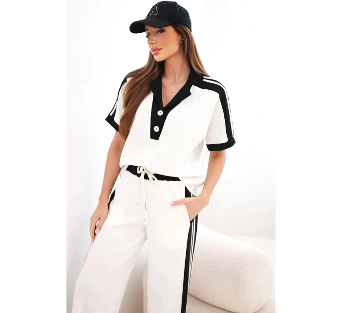 Dámska maslová súprava s polokošeľou a širokými nohavicami čierna