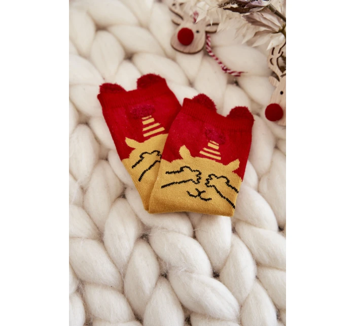 Dziecięce Świąteczne Skarpety Misiu Cosas Czerwono-Żółte