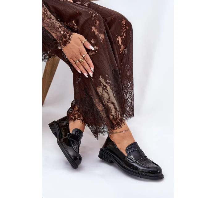 Lakierowane Skórzane Mokasyny Damskie Vinceza 91125 Czarne